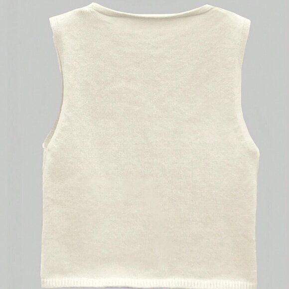 Apricot Casual Women's Solid Color V-Neck Knitted Vest - Picture 2 of 6